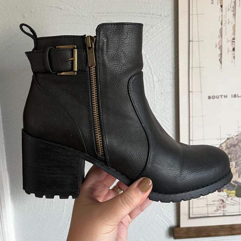 Lug sole low heel ankle boot